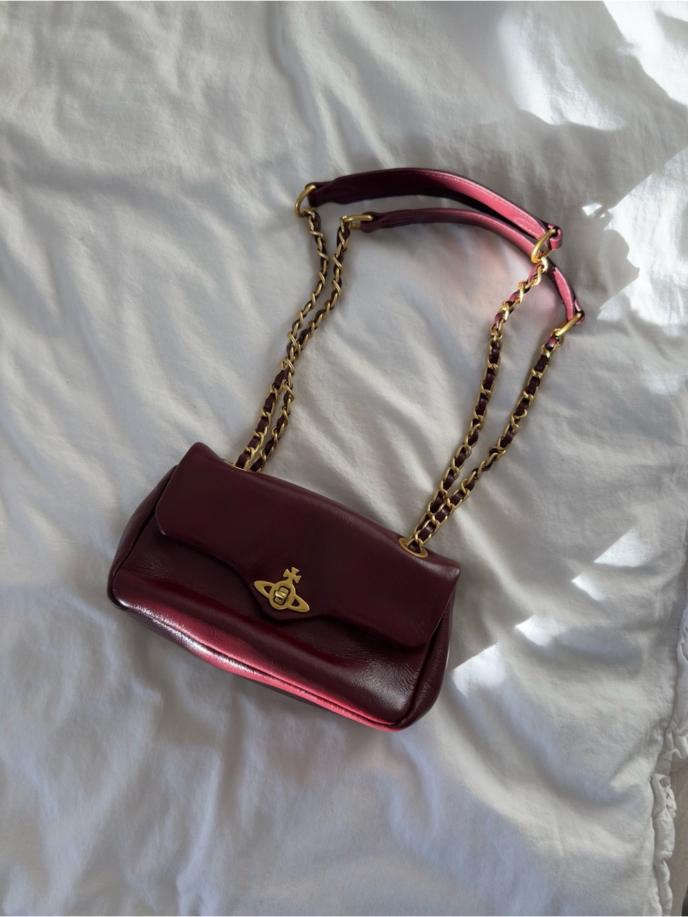 Vivienne Westwood Maroon Leather Chain-Handle Shoulder Bag